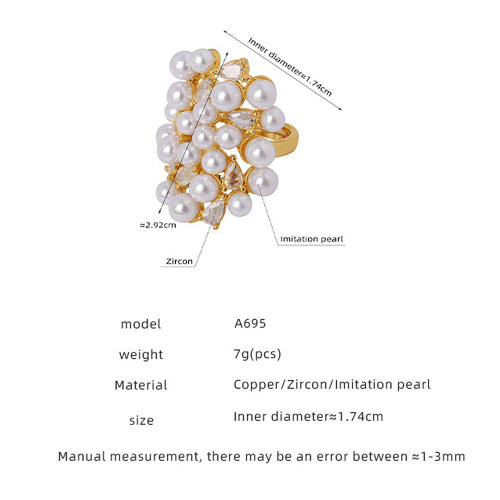 Irregular Copper Zircon Imitation Pearl Ring