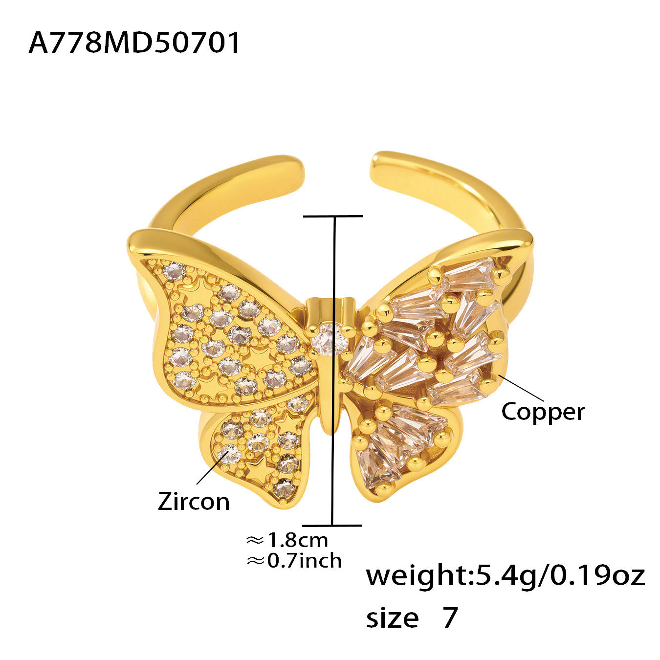 Anillos de cobre con forma de mariposa