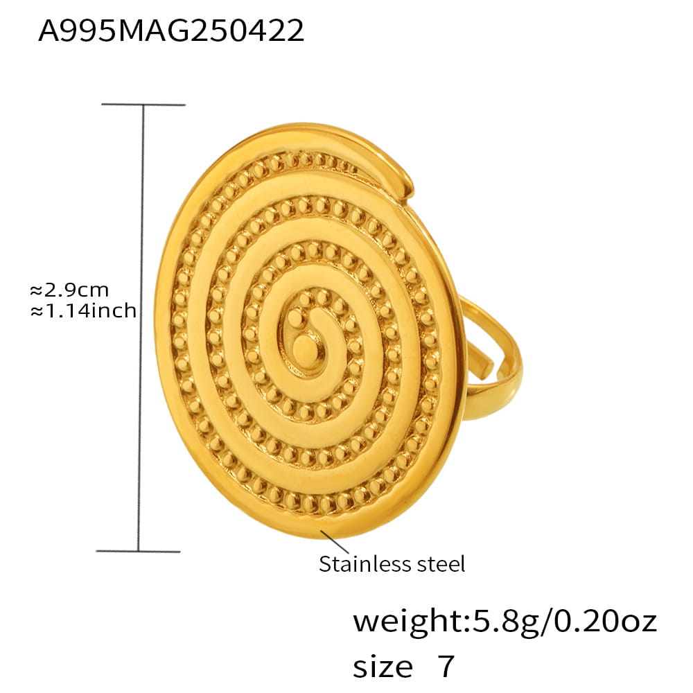 醒目的 18K 镀金圆形凹槽开口戒指