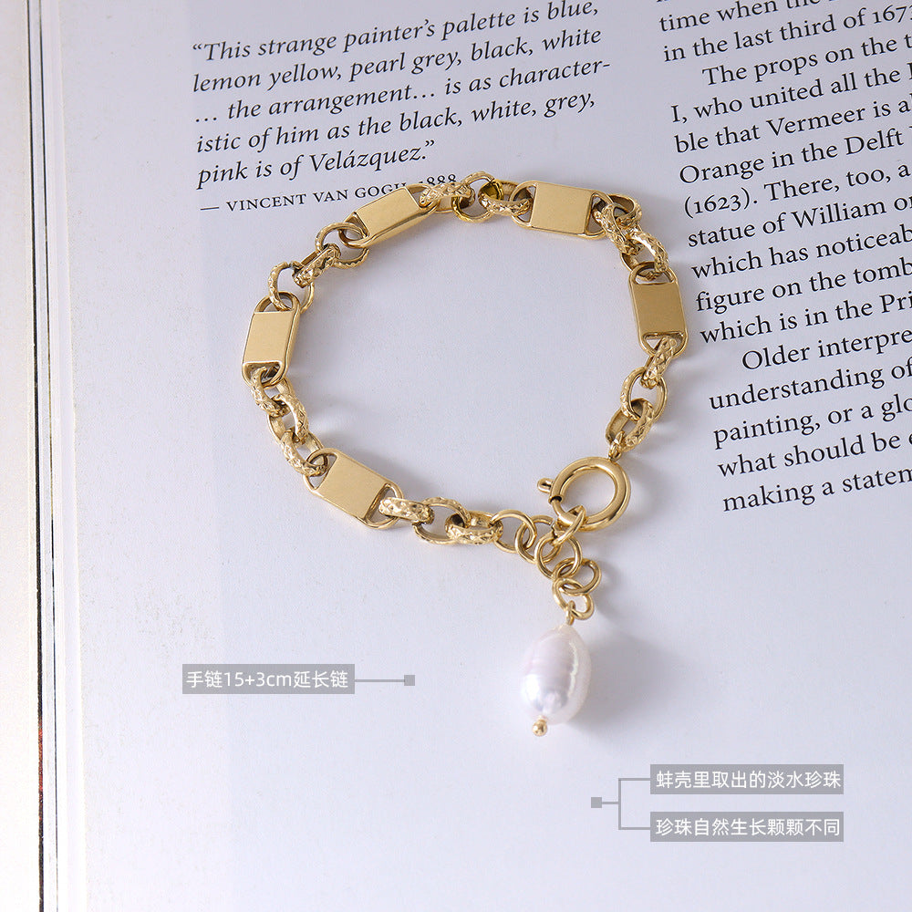 Pulsera de perlas de agua dulce de oro de 18 quilates para mujer