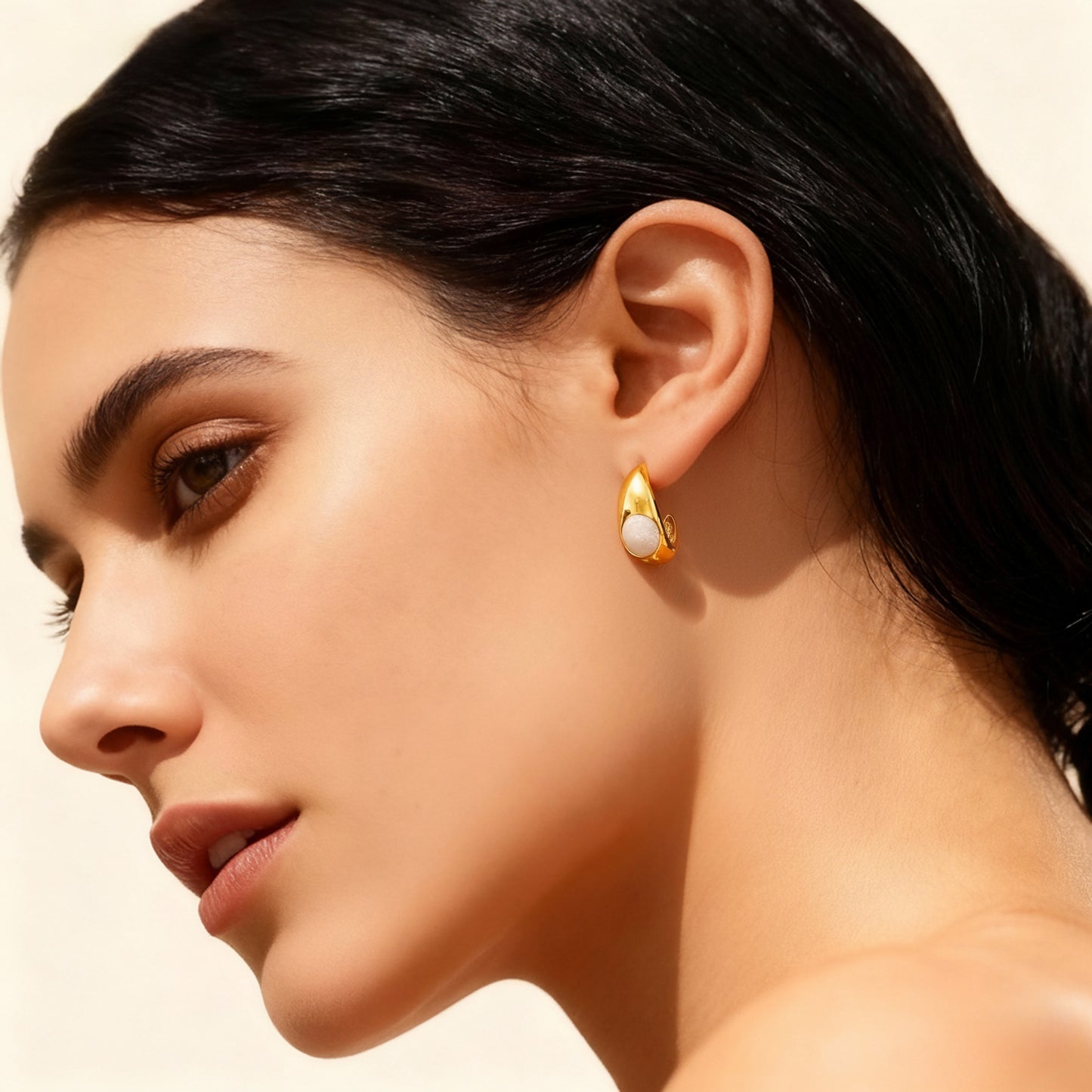Crescent Pearl Enamel Drop Earrings