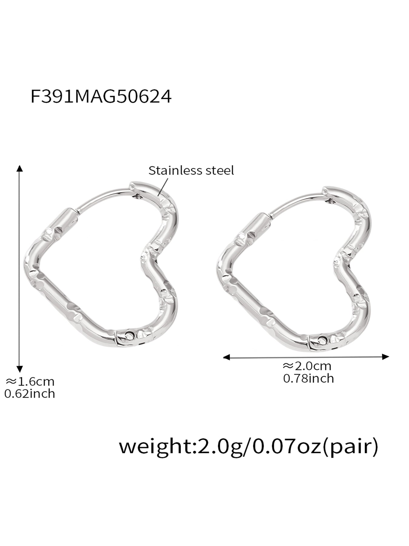 Pendientes de acero inoxidable con forma de corazón