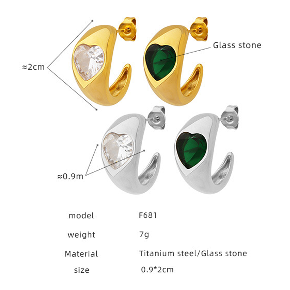 Pendientes de acero inoxidable con forma de corazón verde y blanco