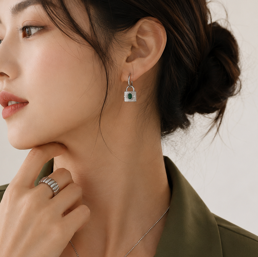 Aros con candado | Joyería de acero inoxidable chapada en oro de 18 quilates