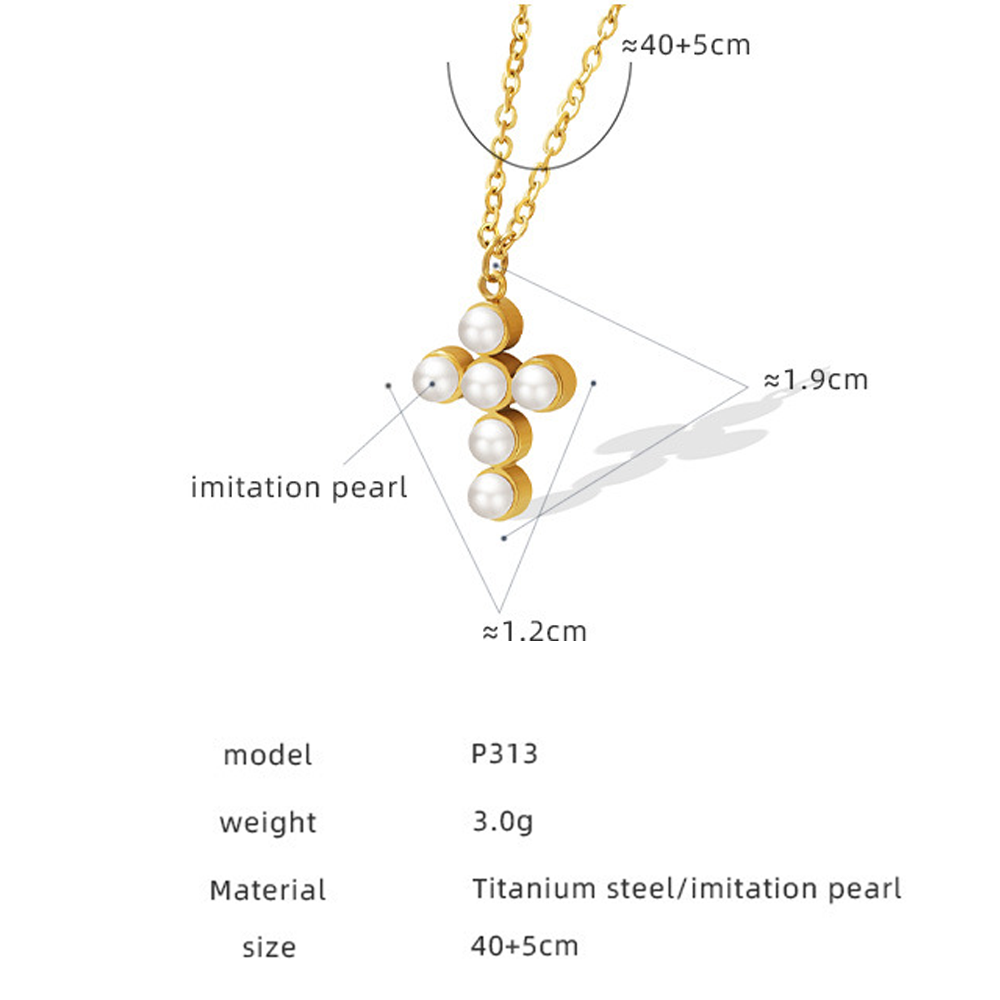 Collar con colgante de cruz de perla: elegante joyería de fe resistente al agua