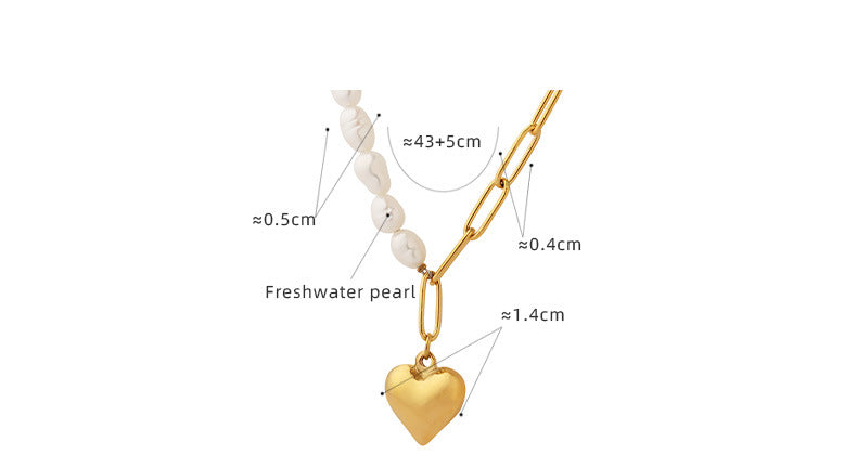 Product Specifications Chart for P691 Baroque Pearl Heart Necklace – Chain Length and Material