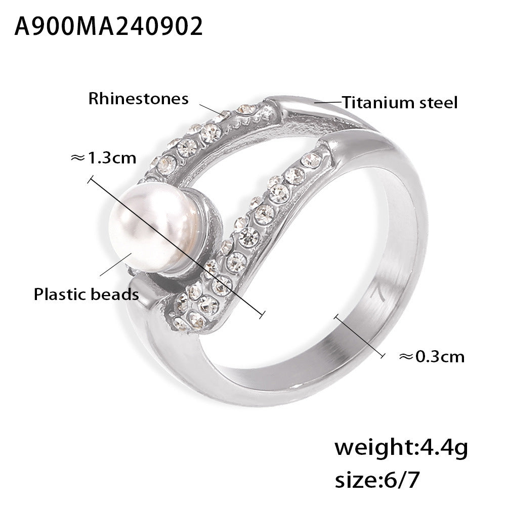 Anillos de acero inoxidable con perlas de imitación y circonitas