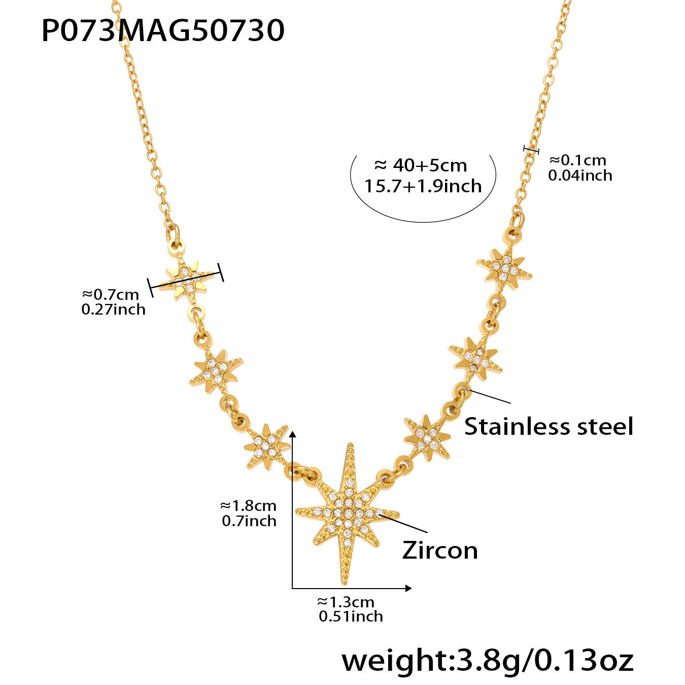 Collar multiaccesorio para clavícula de acero inoxidable con circonita y estrella de ocho puntas
