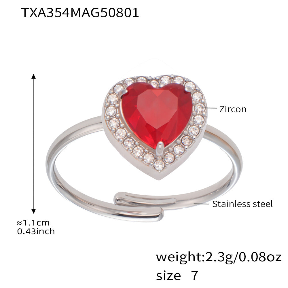 Anillos de corazón rojo estrellado con circonitas de acero inoxidable