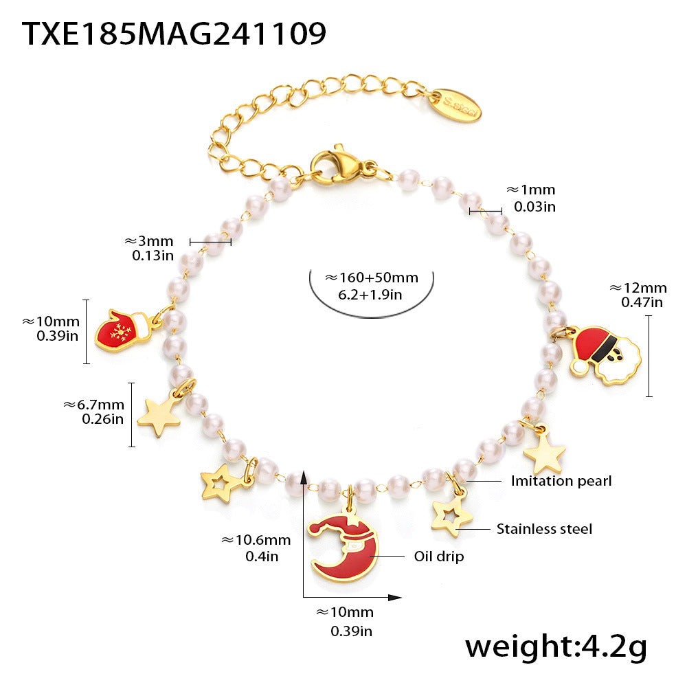 Pulsera de acero inoxidable con joyas navideñas para regalar