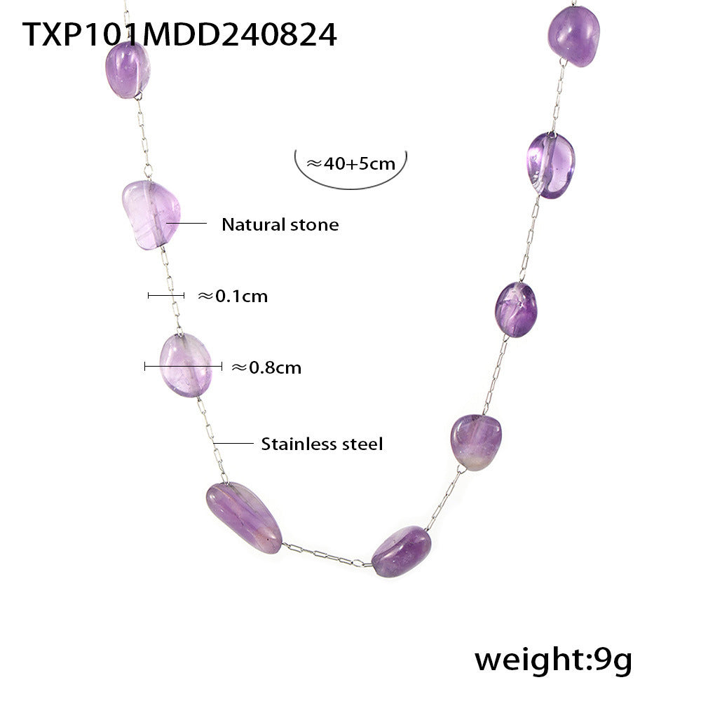 Collar de acero inoxidable con piedra natural morada
