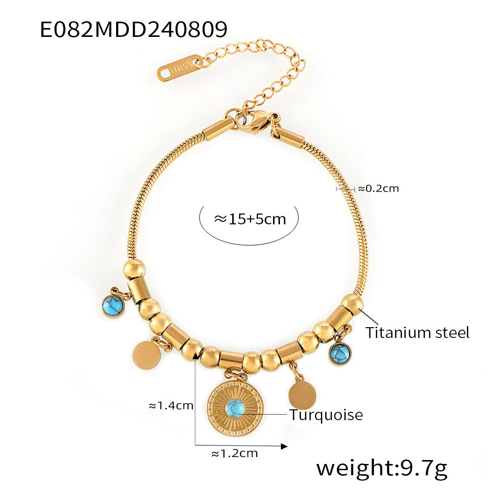 Pulsera con colgante redondo de turquesa azul