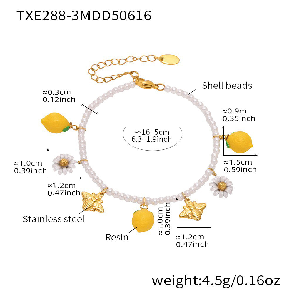 Resin Lemon Daisy Shell Bead Stainless Steel Bracelets