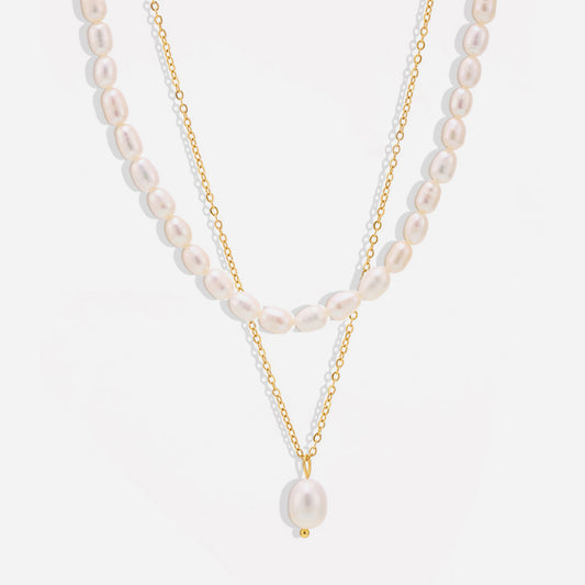 Collar de perlas de agua dulce en capas | Joyería de acero inoxidable para mamá