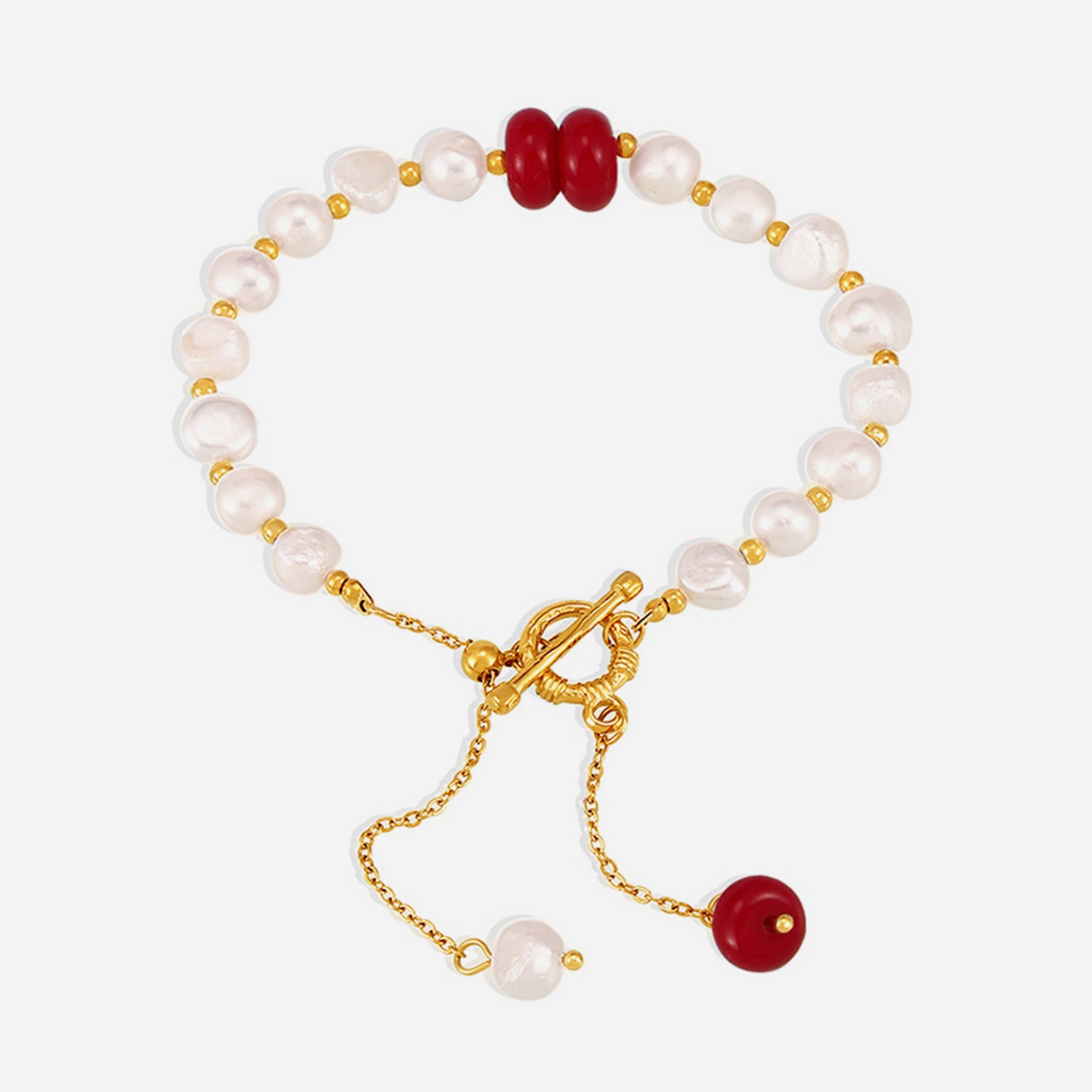 Elegant Freshwater Pearl Bracelet with OT Clasp & Tassel | Natural Stone Accent