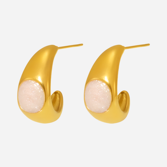 Pendientes colgantes de esmalte con perla en forma de media luna