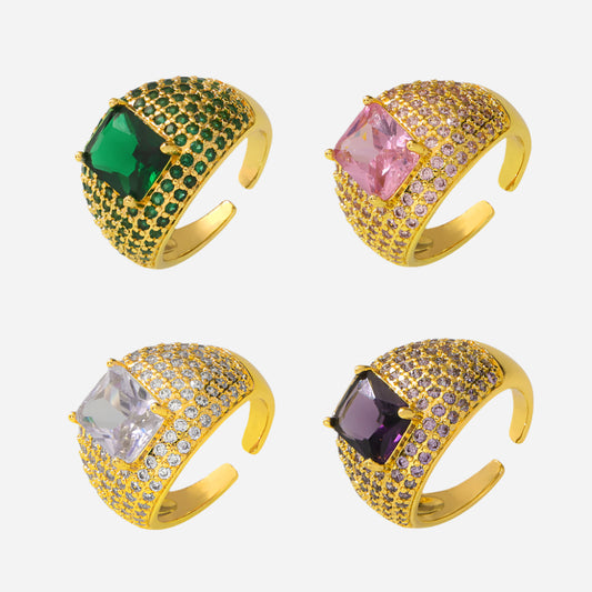 Anillo abierto ajustable estilo INS Anillo de circonita color oro de 18 quilates bañado en cobre
