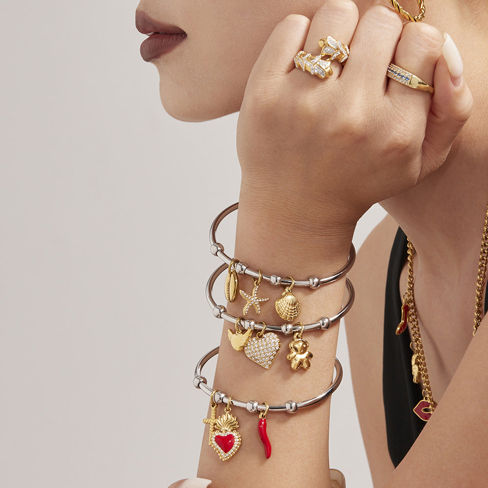 Brazalete geométrico multipieza de acero inoxidable