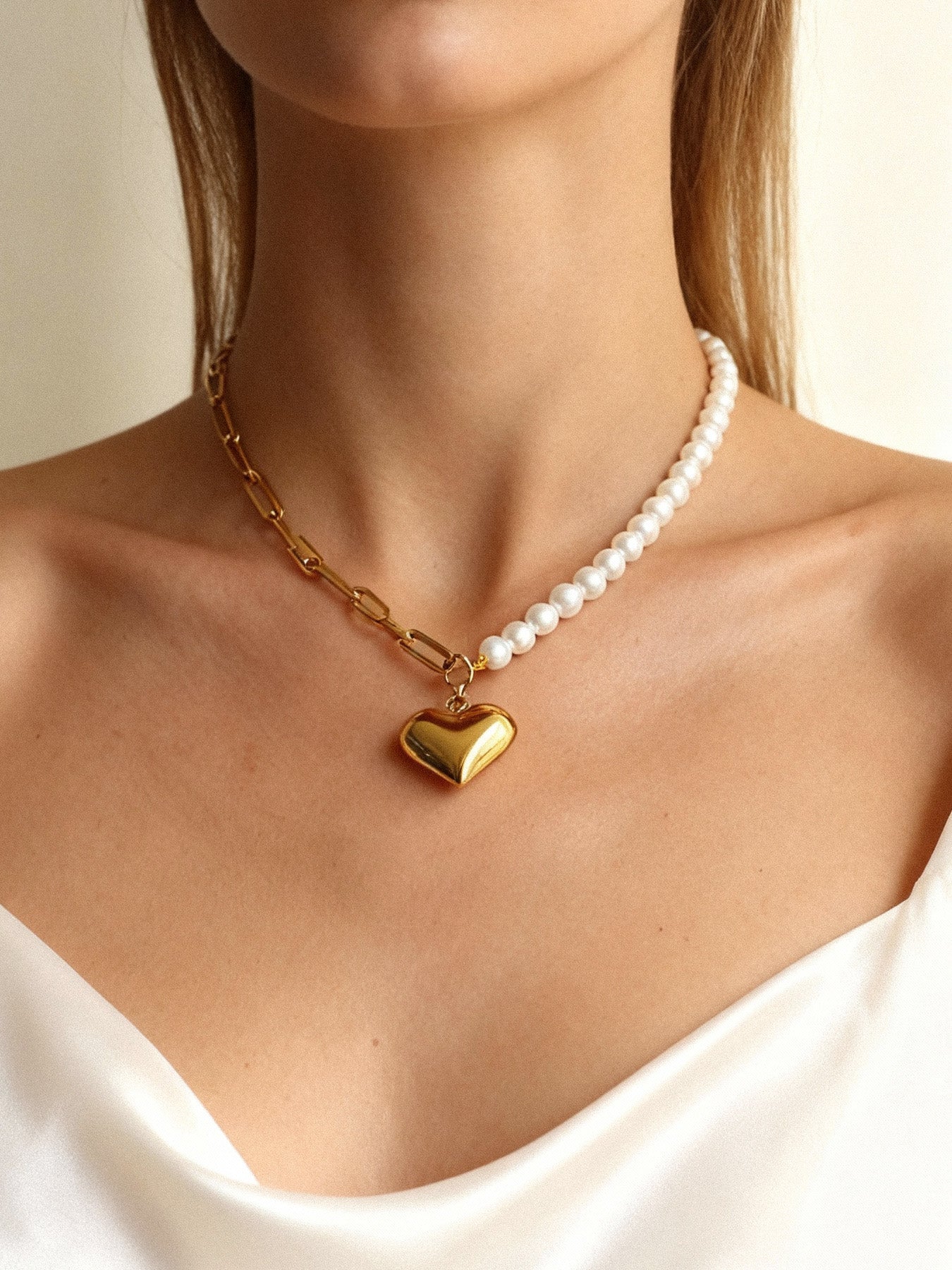 Baroque Pearl Heart Necklace | Minimalist Stainless Steel Chain