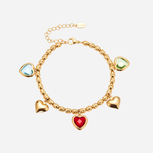 Pulsera de acero inoxidable con dijes de corazón vintage