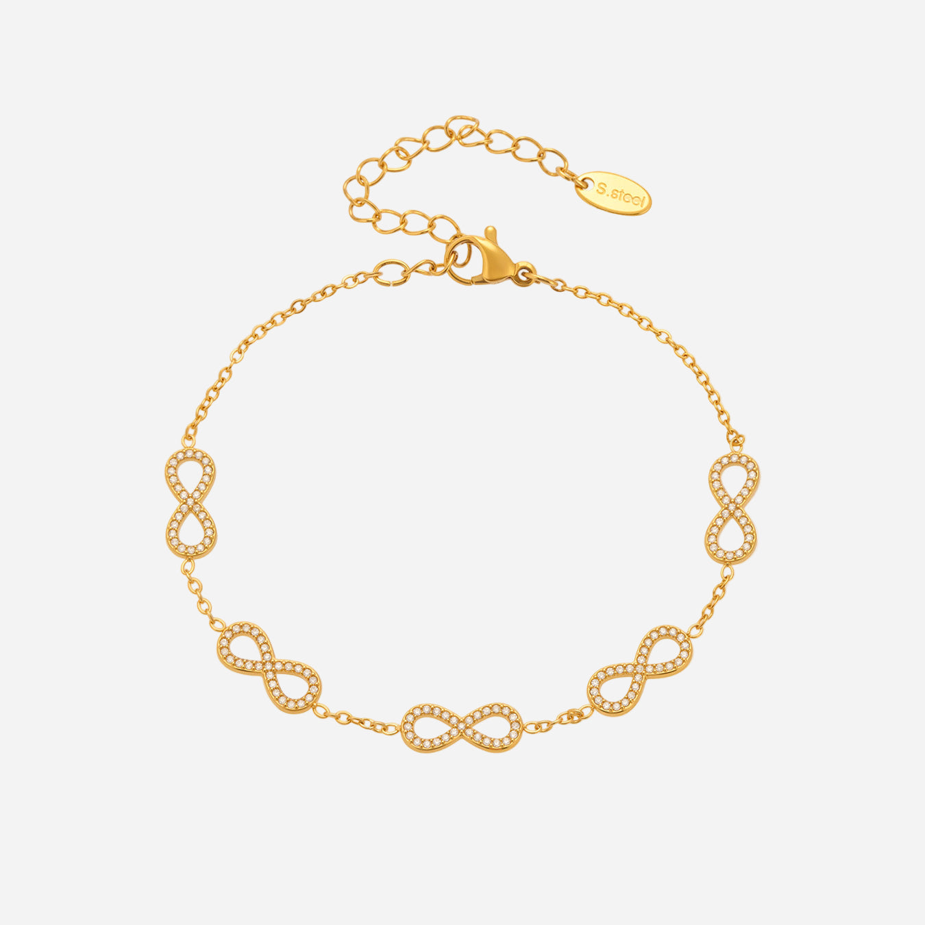 Pulsera de acero inoxidable con circonitas y número 8