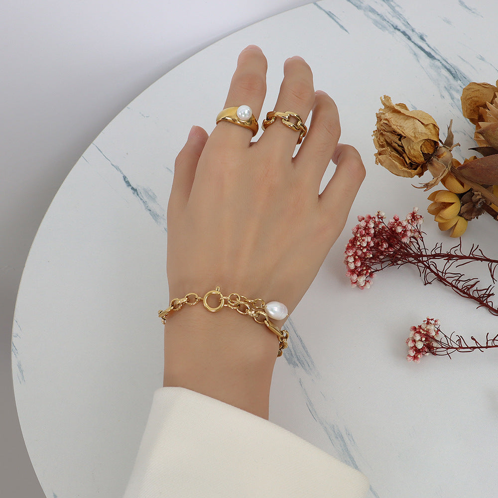 Pulsera de perlas de agua dulce de oro de 18 quilates para mujer