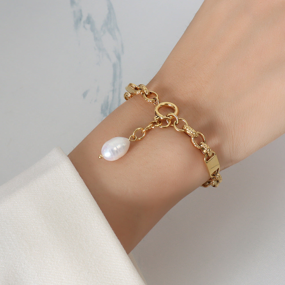 Pulsera de perlas de agua dulce de oro de 18 quilates para mujer