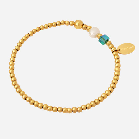 Pulsera de perlas de agua dulce y cuentas redondas de acero