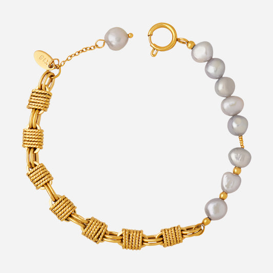 Pulsera de eslabones de perlas de agua dulce grises