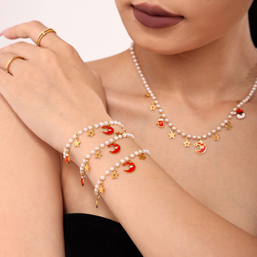 Pulsera de acero inoxidable con joyas navideñas para regalar