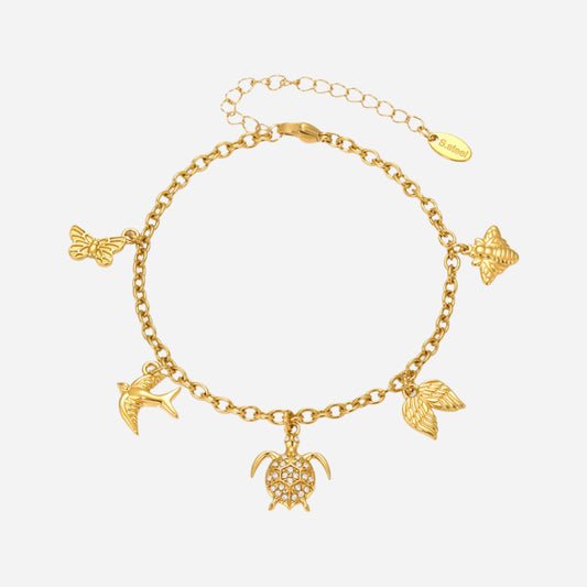 Pulsera de acero inoxidable con dije de circonita en oro de 18 quilates