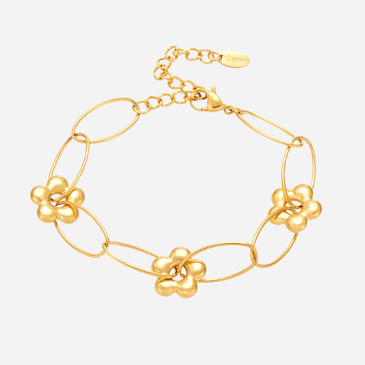 Pulsera de cadena hecha a mano con diseño de flores doradas de acero inoxidable