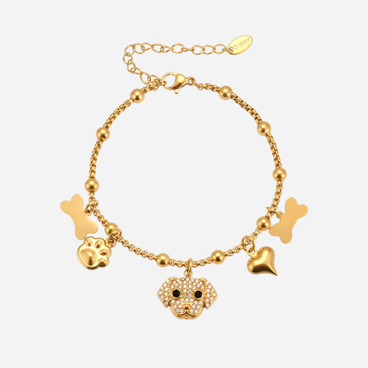 Pulsera multicolgante de acero inoxidable con diseño de hueso de diamante y circonitas para cachorros