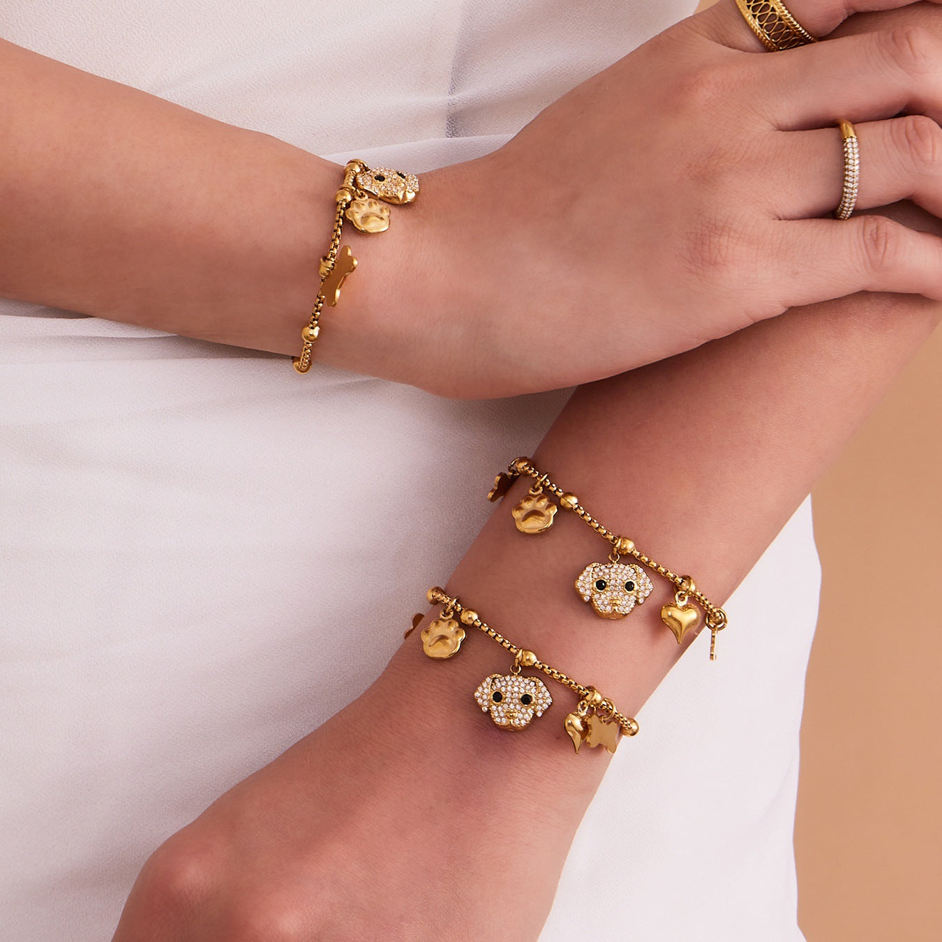 Pulsera multicolgante de acero inoxidable con diseño de hueso de diamante y circonitas para cachorros