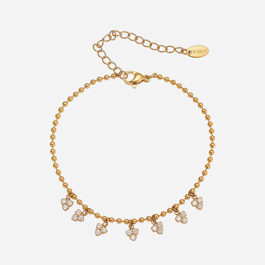 Pulsera de acero inoxidable con circonitas pequeñas y borla triangular