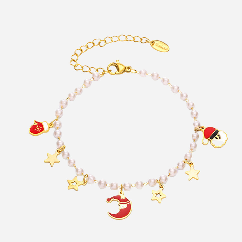 Pulsera de acero inoxidable con joyas navideñas para regalar