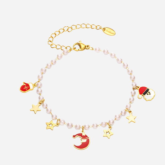 Pulsera de acero inoxidable con joyas navideñas para regalar