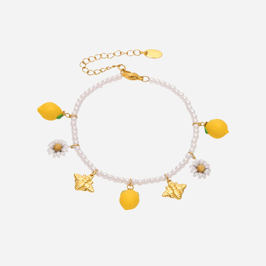Pulseras de acero inoxidable con cuentas de concha de margarita y limón de resina