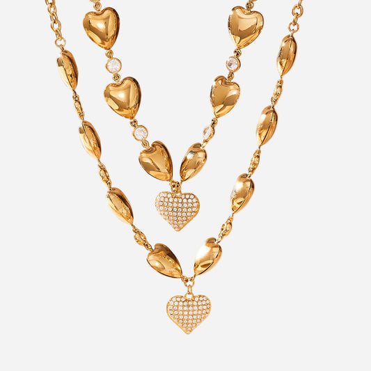 Collar de acero inoxidable con circonitas y corazón siempre amoroso