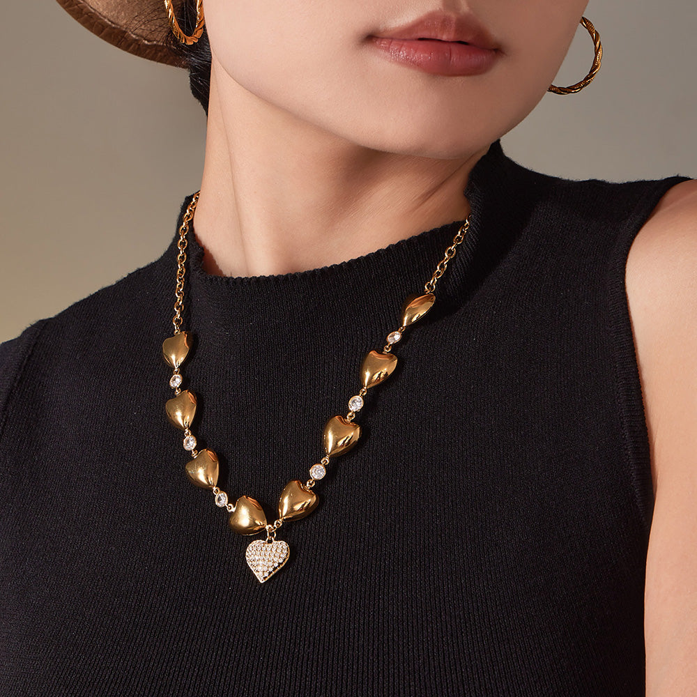 Ever-Loving Heart Stainless Steel Zircon Necklace