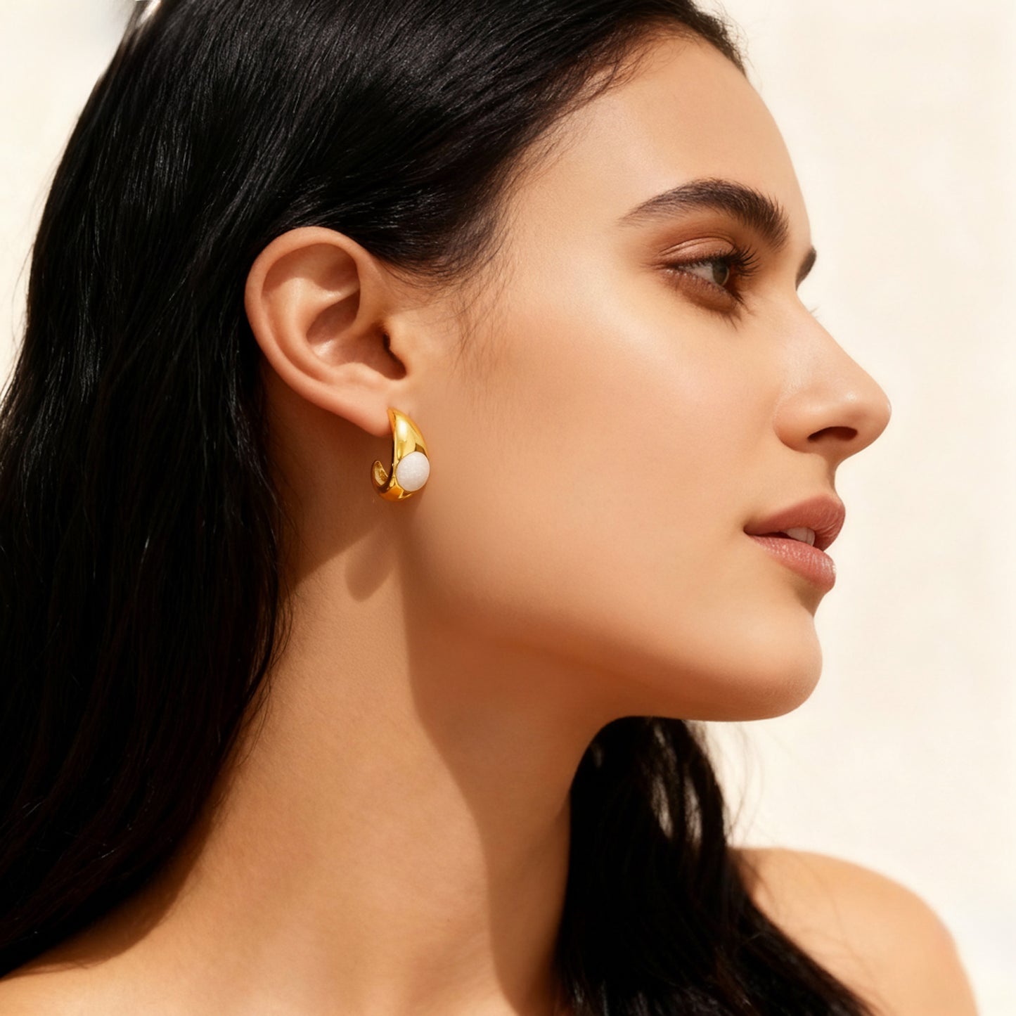 Crescent Pearl Enamel Drop Earrings