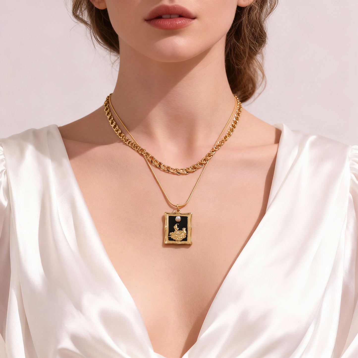 Drip Oil Square Double layered Charm Necklaces