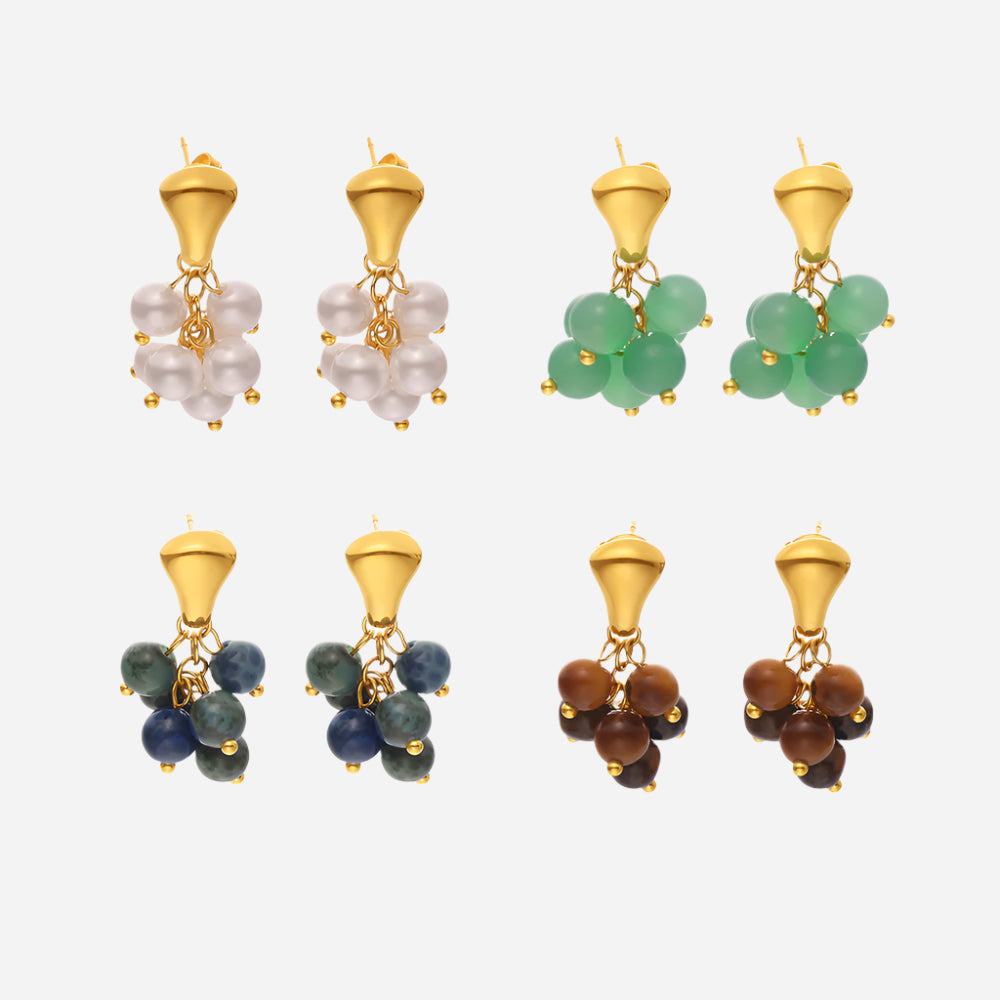 Grape Natural Stone And Pearl Earrings