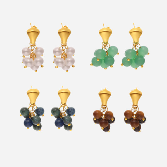 Pendientes de piedra natural de uva y perla