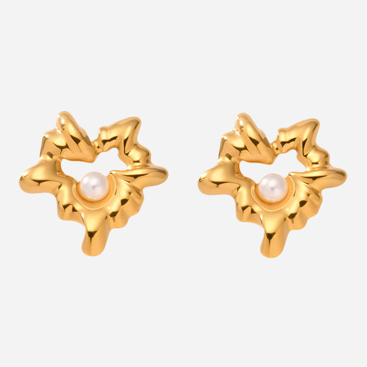 Sculptural Flower Stud Earrings in Gold
