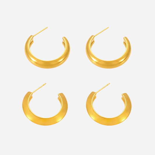 Pendientes circulares en forma de C de oro de 18 quilates muy pulidos