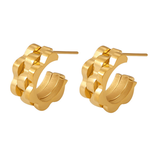 Pendientes texturizados en forma de C de acero inoxidable