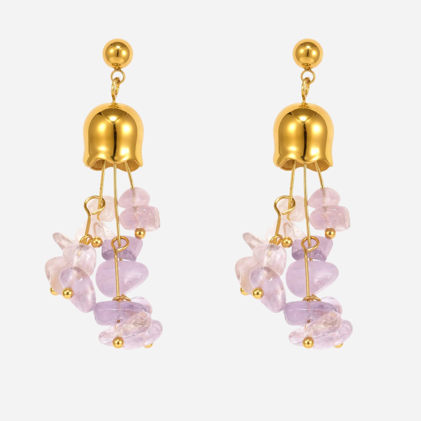 Pendientes de acero inoxidable con borlas de amatista natural