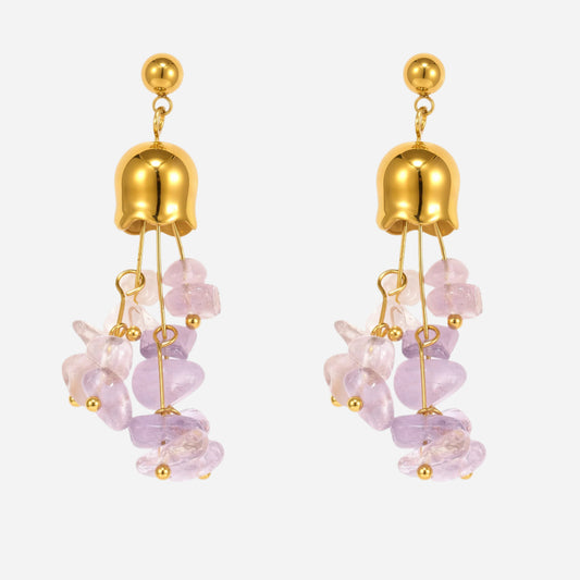 Pendientes de acero inoxidable con borlas de amatista natural