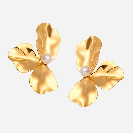 Pendientes de acero inoxidable con pétalos plegados de perla y concha